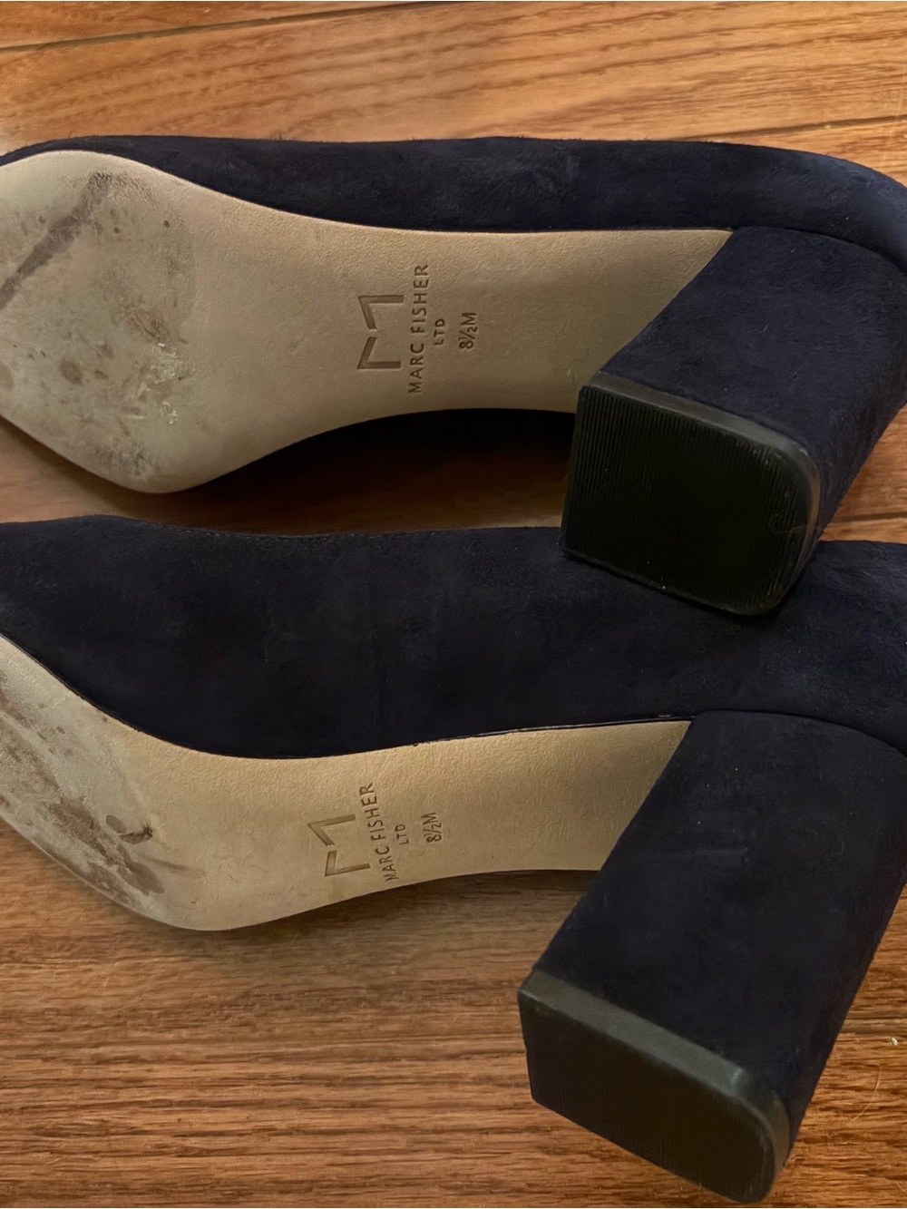 Marc Fisher Navy Suede Pointed Block Heel Pumps - Picture 3 of 3